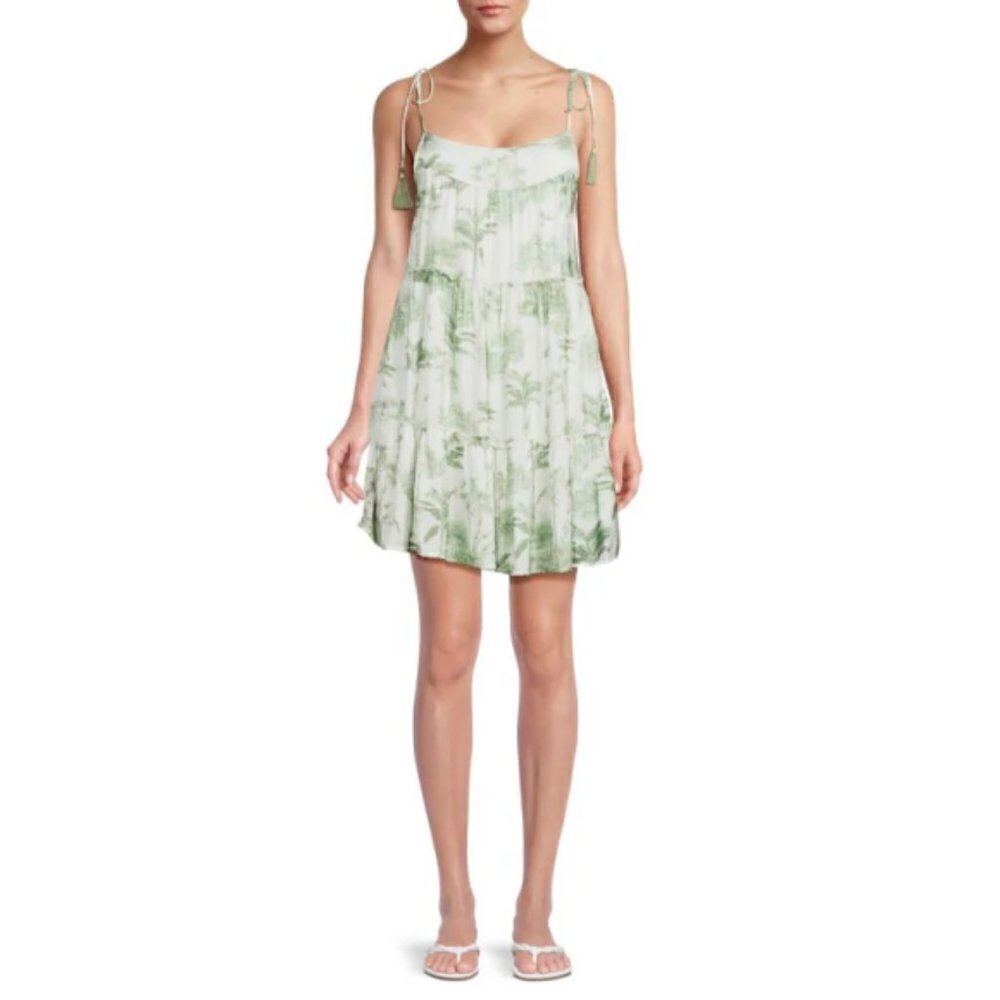 MAAJI 'Chinni Coco Forest' Botanical Print Mini Dress Cover-Up, Green/White